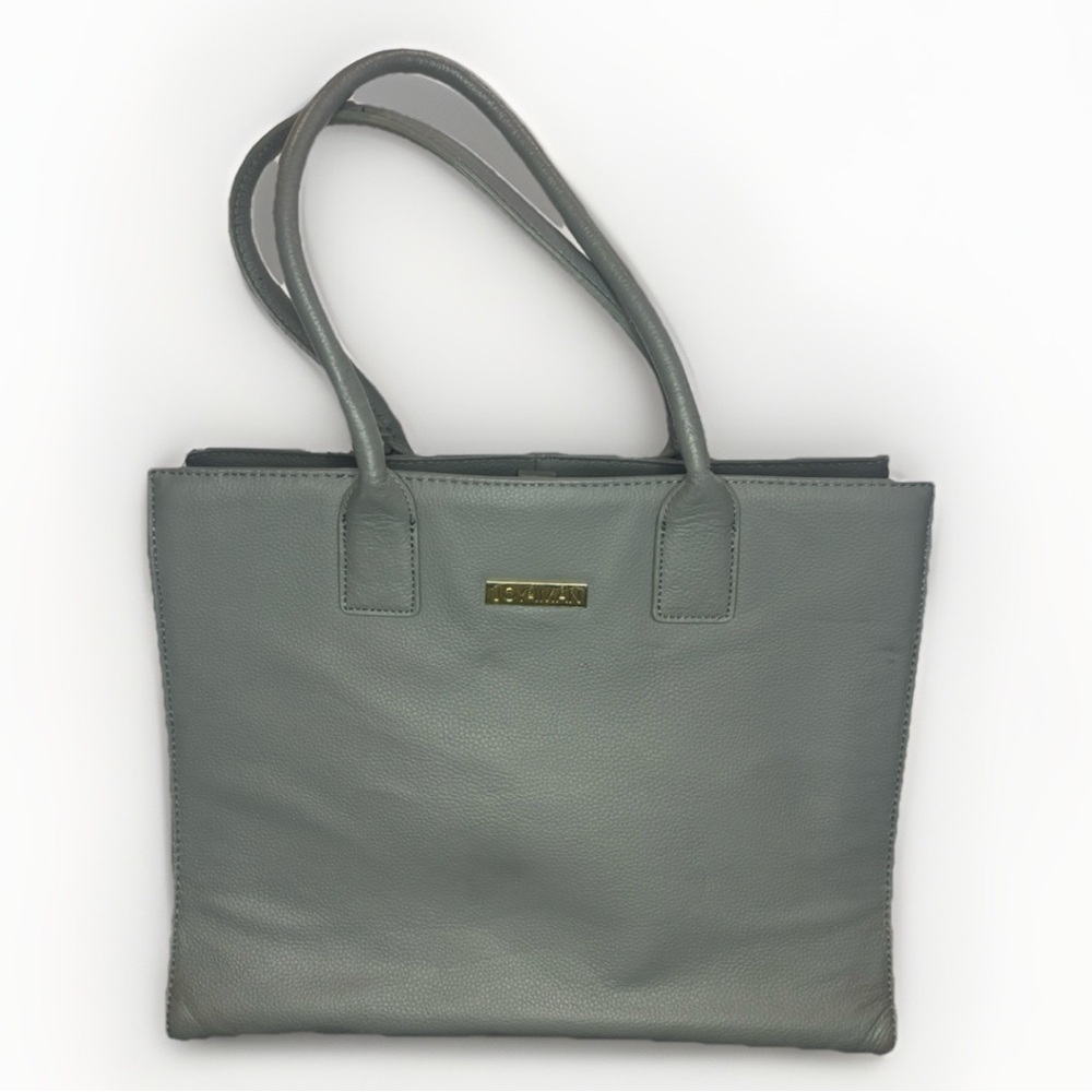 Joy & Iman Large Handle Tote Bag Pebble Gray Multiple Pockets Gold Hardware